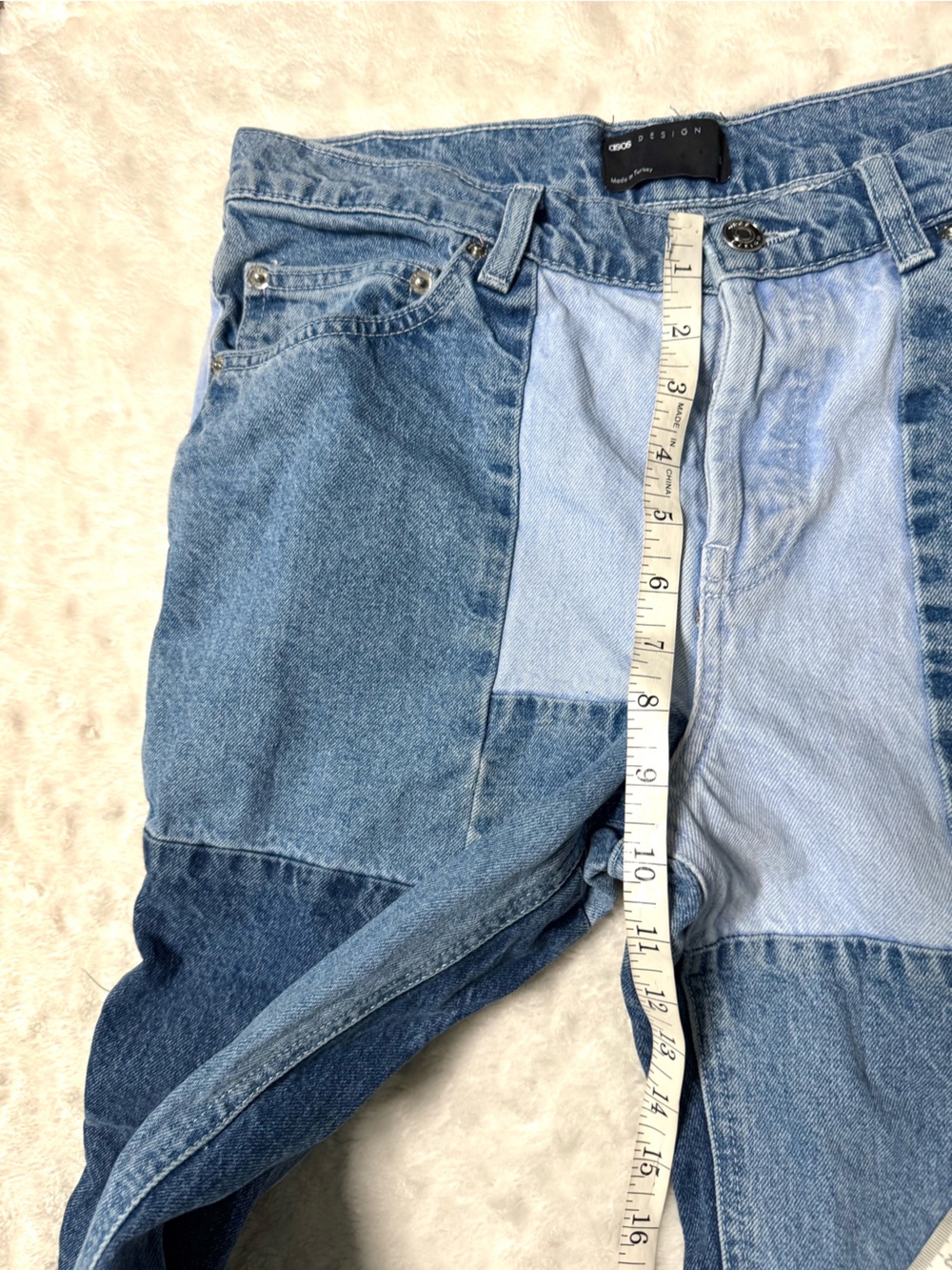 ASOS Design Patchwork Deconstructed High-Rise Straight Leg Jeans - Picture 11 of 13